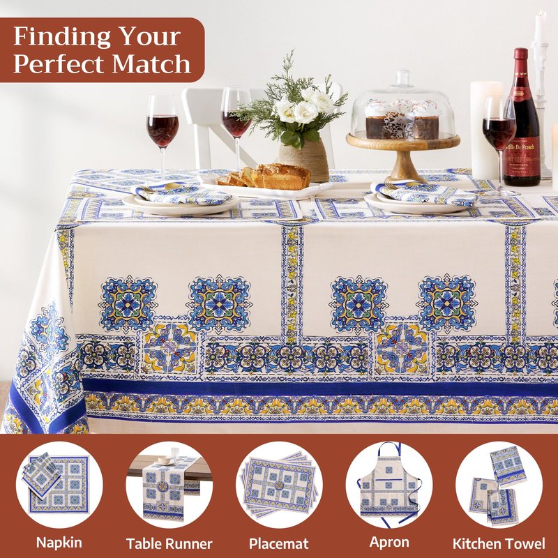 Maison d' Hermine Premium Table Cloth Rectangle Table 100% Combed Cotton 140 x 70 Inches Tablecloth Reusable Decorative for Dining Room, Farmhouse, Home, Party, Festive & Wedding - Sciacca