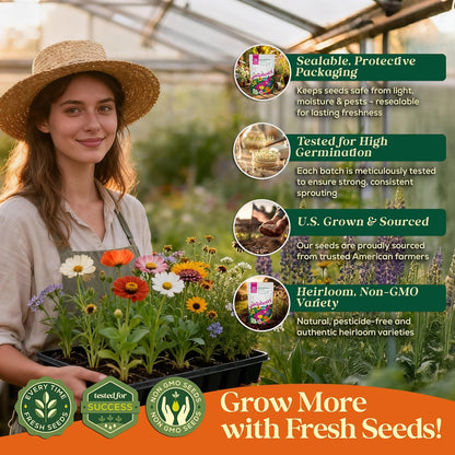 Seedphony 19 Bee Wildflower Seeds Mix - 100,000 Non-GMO Heirloom Seeds for Pollinators | 4oz Waterproof Packet