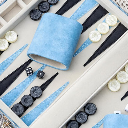 Backgammon Sets for Adults Classic Board Game with Folding Faux Leather Backgammon Case Portable Travel Backgammon Game Set (Blue)