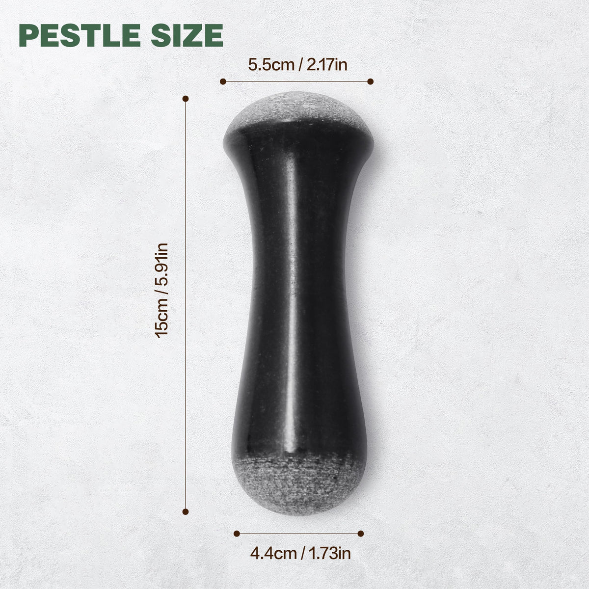 Black Granite Pestle,Pestle Only,Replacement Pestle,5.9" Length Polished,Double Head,Use Pestle on Both Ends