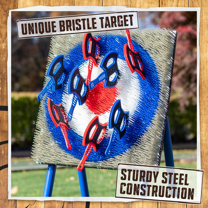 EastPoint Axe Throwing Game Set - 8 Foam & Plastic Throwing Axes - Heavy Duty Steel Frame - Over 5 Ft Tall - Folds Flat for Portable Outdoor Games - Unique Bristle Target for Yard Games