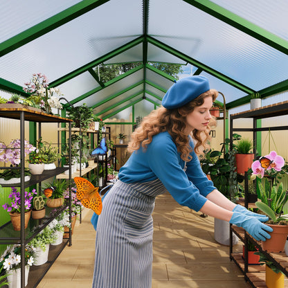 GarveeHome 6X8 FT Greenhouse for Outdoors, Large Walk-in Polycarbonate Greenhouse Kit, Aluminum Frame, Lockable Door, Roof Vent, Ground Spikes, for Garden, Patio, Backyard, Outdoor Plant Growth