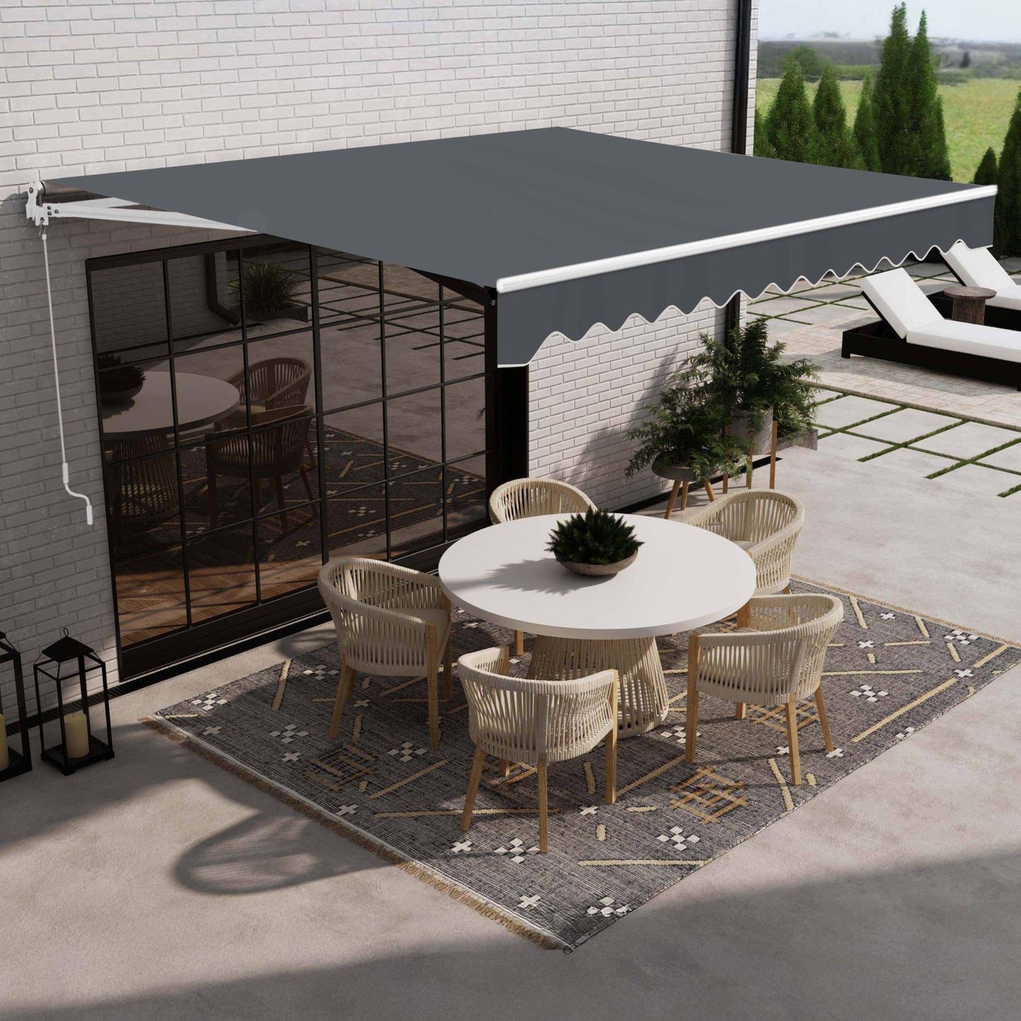 ALEKO 20x10 ft Electric Retractable Patio Awning, Remote Control Motorized & Manual Crank, Outdoor Shade Canopy with UV-Resistant Fabric - White Frame, Gray