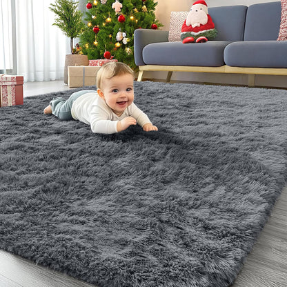 OLANLY Area Rugs - Soft Fluffy Shaggy Indoor Carpet for Living Room & Bedroom | 4x5.9 ft Grey