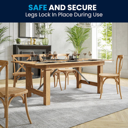 Flash Furniture Hercules Series 7' x 40" Rustic Solid Pine Folding Dining Table, Rectangular Antique Farmhouse Dining and Event Extension Table