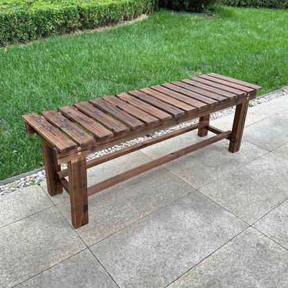 LSPYYDS Outdoor Garden Bench, 3-Person Wood Patio Bench Weatherproof Outdoor Backless Bench, Anti-Corrosion and Anti-Rust Garden Benches for Garden Lawn Porch Park Backyard (Carbonized,47.25''/120cm)
