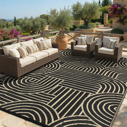 Garvee Reversible Rainbow Outdoor Rug 10x14, Waterproof Outdoor Plastic Straw Rug, RV Mat for Picnics, Patio, Camping, Balcony, Deck, Backyard, Porch, Brown