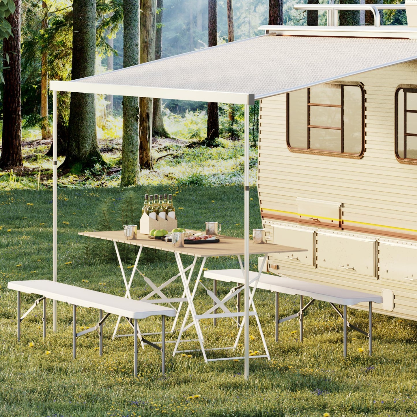 EliteEdge 6Ft Plastic Folding Bench, 2 Pack Portable Folding Bench, Foldable HDPE Waterproof Outdoor Benches with Carrying Handle Picnic Camping Sports Party Activities, White (White-2pc)