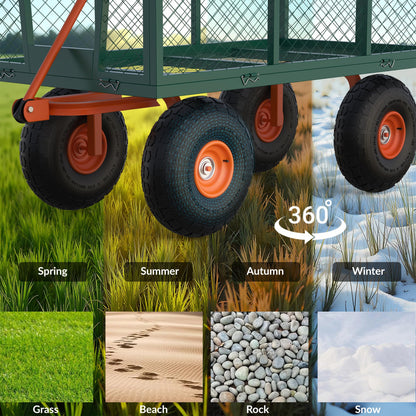 Hipicute 900 LBS Garden Cart Steel, 3 in 1 Heavy-Duty Folding Utility Wagon with Removable Sides, 180° Rotating Handle & 10 inch Tires for Outdoor, Farm, Yard, Lawn and Garden