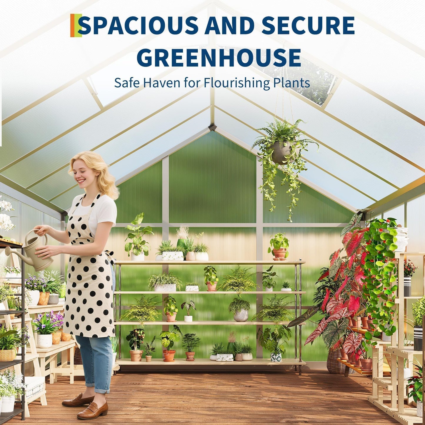 6X10 FT Greenhouse, Greenhouses for Outside, Aluminum Frame Polycarbonate Panels with Sliding Lockable Door and Ajustable Roof Vent, Spacious Walk-in Design for Backyard, Garden, Patio, Silver