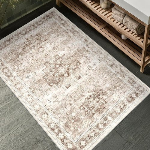 Farmhouse Large Entryway Rug by Washable | Non-Slip, Stain Resistant | 3x6 Beige/Latte for Kitchen & Bedroom