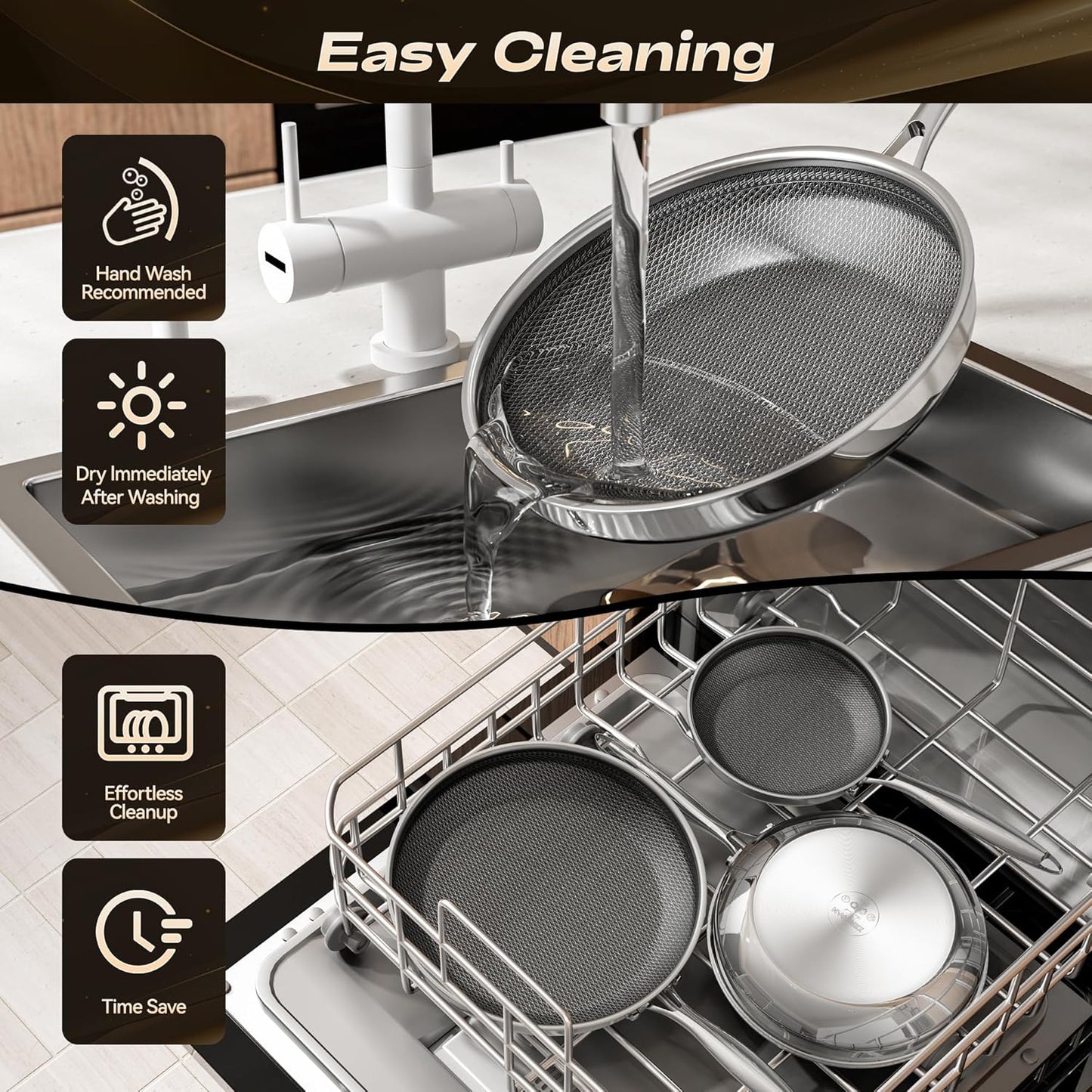 Skiennix 12-Inch Hybrid Nonstick Frying Pan - Stay-Cool Handle, Dishwasher-Safe & Oven-Safe Up to 600°F