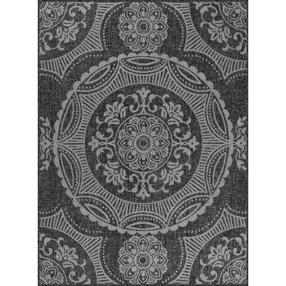 Luul Home Medallion Outdoor Rug 9x12 Washable Outside Carpet for Indoor Patio Porch Waterproof Easy Cleaning Non Shedding Area Rugs Dark Gray 9 x 12