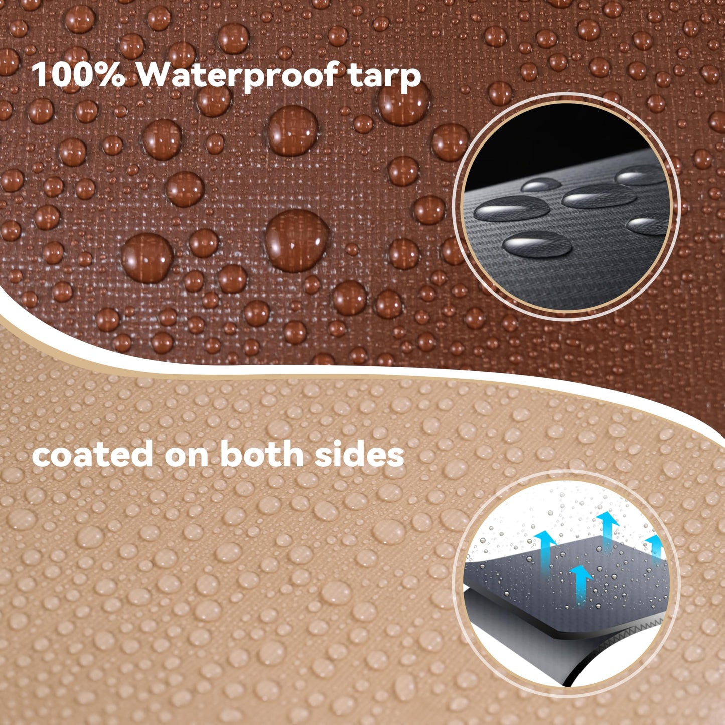MVPNET 18x24 FT Tarp 22 mil Extreme Heavy Duty Waterproof tarps,Brown&Beige Multipurpose Outdoor Tarpaulin Tear-Proof&UV-Resistant,for Canopy,Camping,Roof,Trailer, Etc