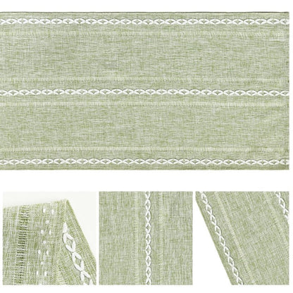 Artoid Mode Sage Green Rustic Cotton Linen Table Runner, Seasonal Embroidered Hollow Kitchen Dining Table Decoration for Home Party Decor 13x36 Inch