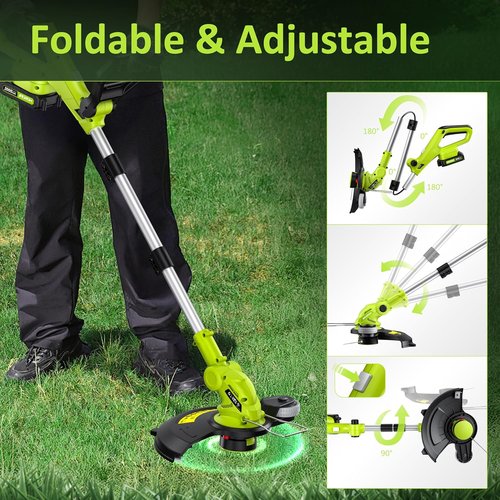JAGROM 20V Cordless Electric String Trimmer - 12-Inch Lawn Mower & Edger with 2 Batteries & Charger