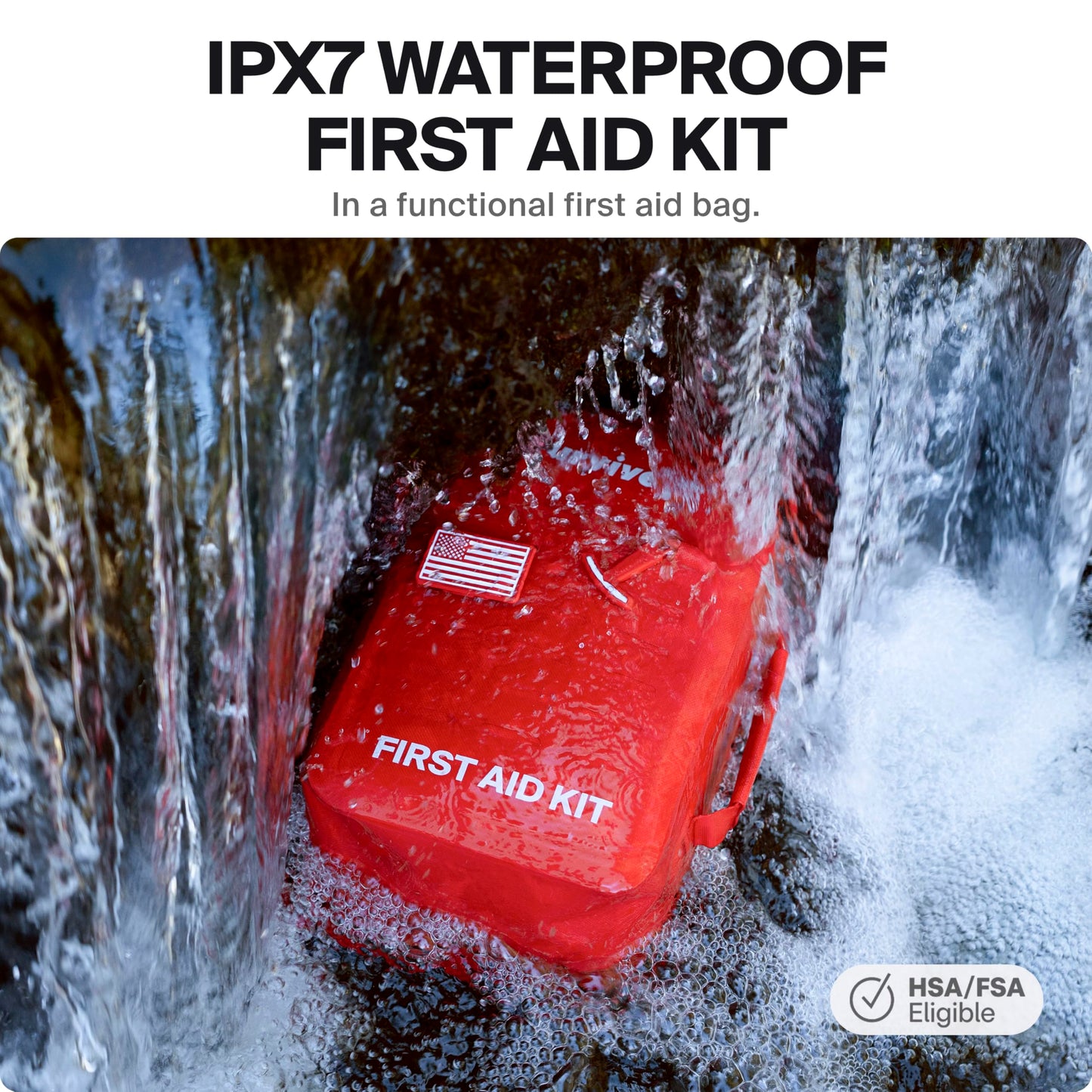 SurviveX Large Waterproof First Aid Kit for Car, Travel & Home - Emergency Kit for Hiking, Camping, Backpacking and Outdoors - Includes Zip Stitch Wound Closure Strips