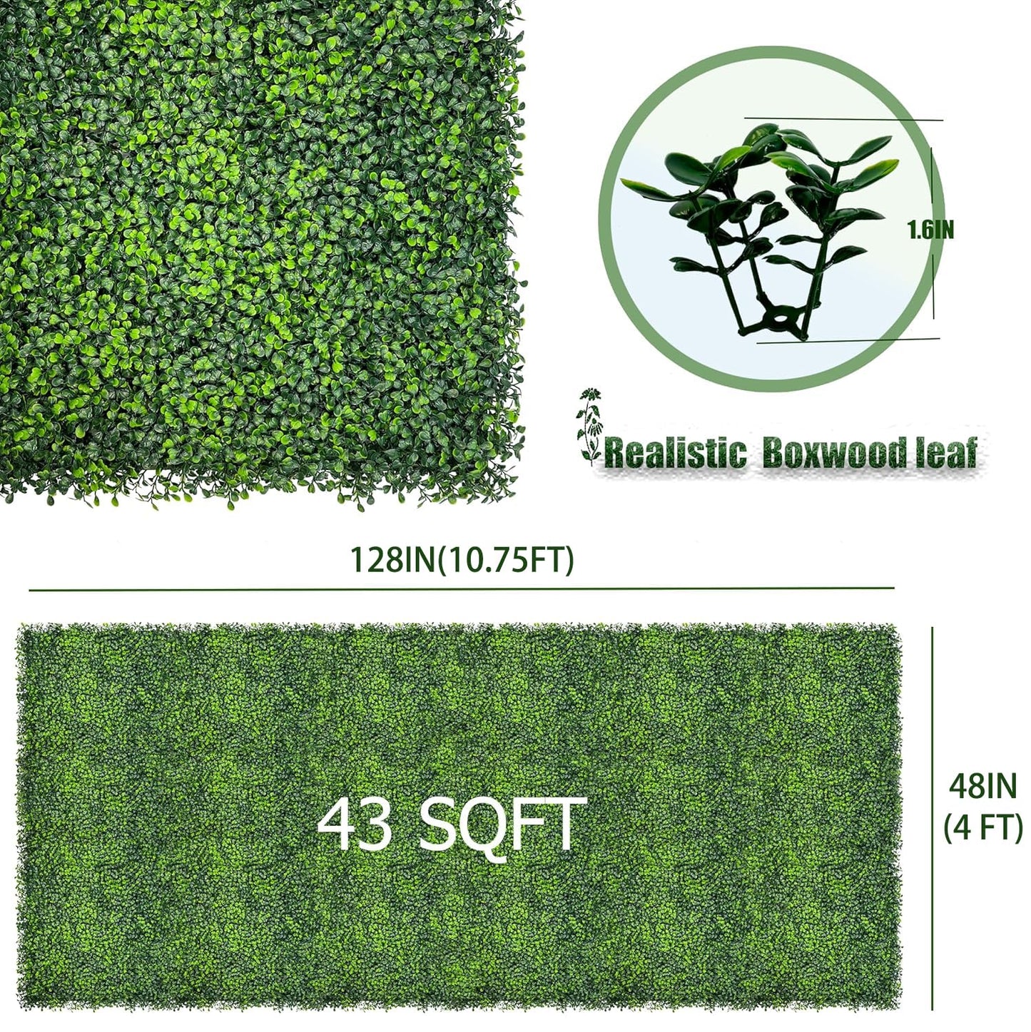 DOPGIB Artificial Ivy Privacy Fence Screen,128"x 48" (43 SQFT) UV-Anti Faux Boxwood Roll Grass Wall Panels for Patio Balcony Privacy, Garden, Backyard Greenery Wall Backdrop Decor