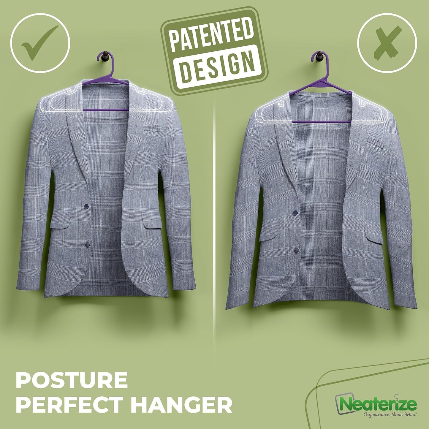 Neaterize Plastic Clothes Hangers - 50 Pack Space-Saving Adult Coat Hangers | Purple Color