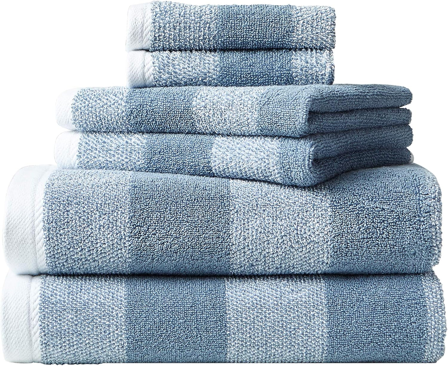 Nautica Bath Towel Set - Plush Cotton, Quick-Dry & Absorbent | Striped Americana Decor, Set of 6 in Oak Lake Blue