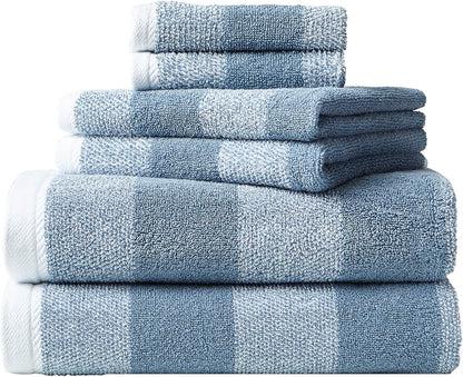 Nautica Bath Towel Set - Plush Cotton, Quick-Dry & Absorbent | Striped Americana Decor, Set of 6 in Oak Lake Blue