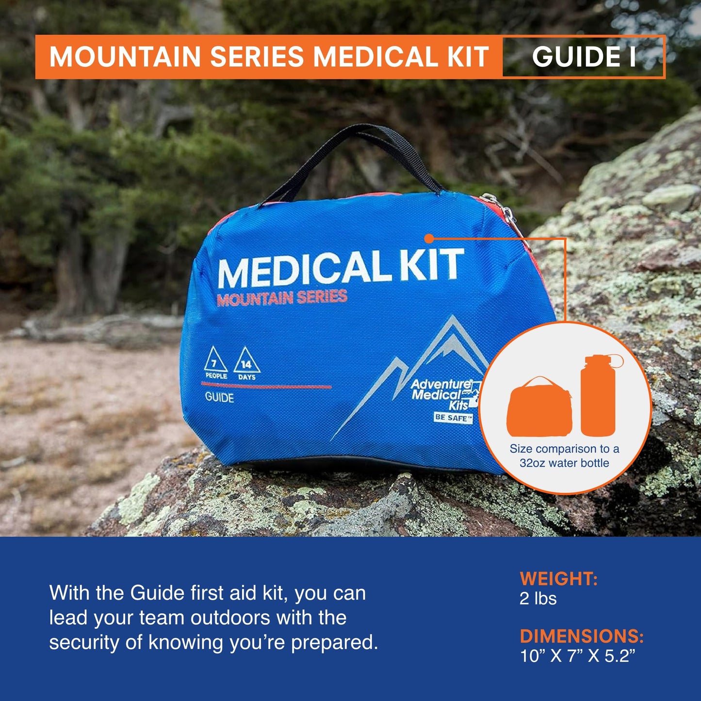 Adventure Medical Kits Mountain Series Medical Kit - Guide - Emergency Medical First Aid Kit - for 7 People for 14 Days - Comes with QuikClot Gauze, C-Splint, Guide Book & More - 163 Pieces