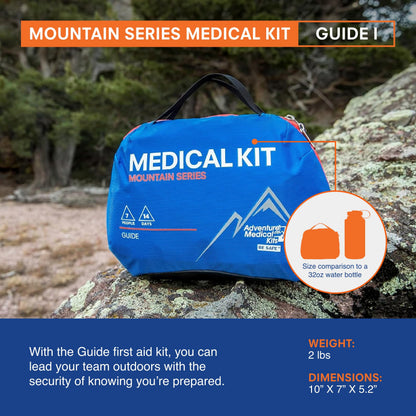 Adventure Medical Kits Mountain Series Medical Kit - Guide - Emergency Medical First Aid Kit - for 7 People for 14 Days - Comes with QuikClot Gauze, C-Splint, Guide Book & More - 163 Pieces
