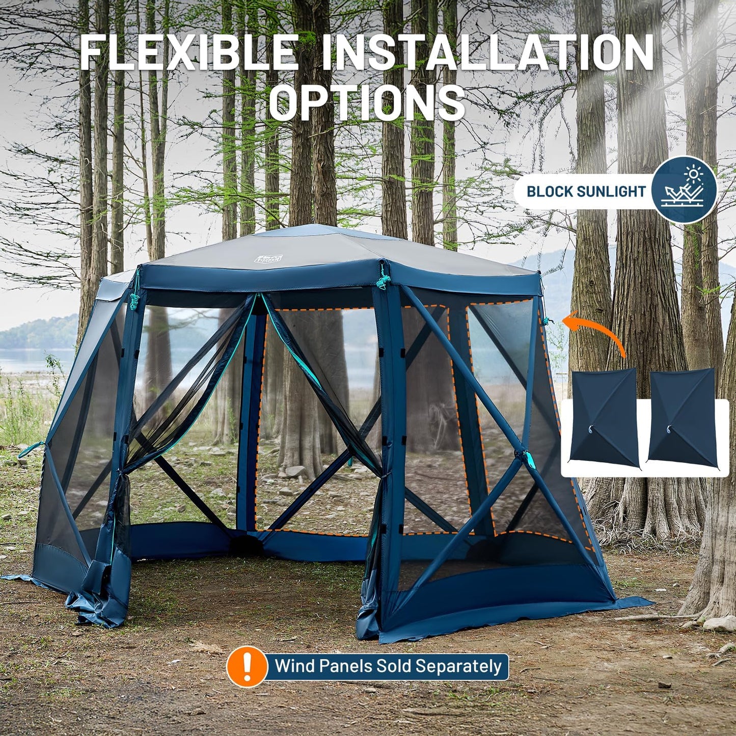 Timber Ridge Pop Up Gazebo, Portable Instant Screen House with Netting, Easy 60-Second Set-Up, Measures 12.1' x 10.5' x7.2', Fits 8 People, Ideal for Camping, Backyard, Patio, Tailgating, Picnics