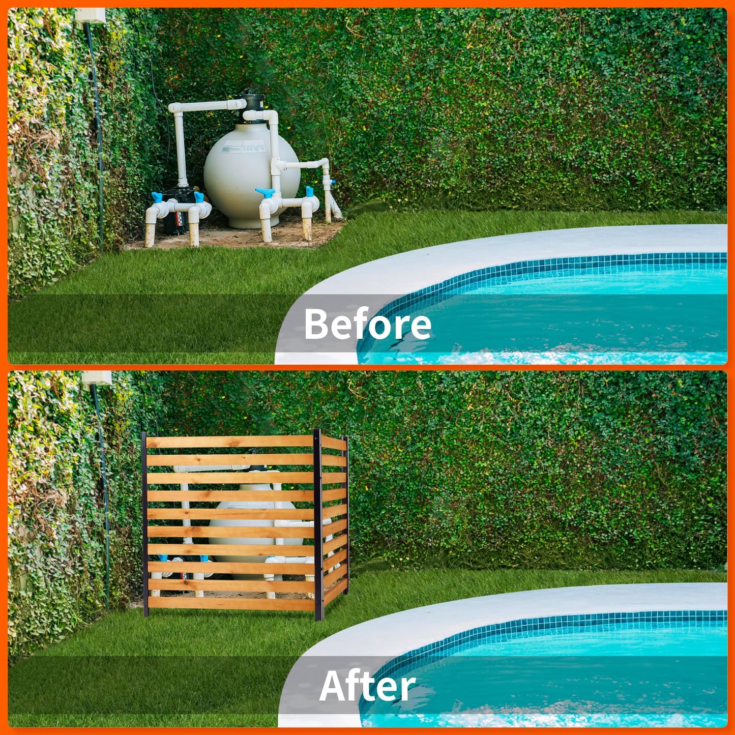 Svarog Outdoor Privacy Screen Fence Panels,Wood Privacy Screen Slatted No-Dig Fence kit for Air Conditioner,Trash Can,Pool Equipment Enclosure,38”W x 42”H,3 Panels