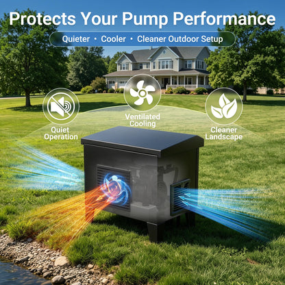 HQUA Pond Aerator Pump Cover Cabinet, Weatherproof Outdoor Protection System with Cooling Fan, Pre-Wired Outlet & 10 ft Power Cord, Galvanized Steel Enclosure 19”W × 14”D × 18.5”H