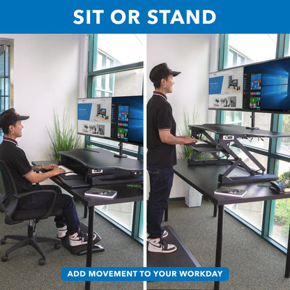 Mount-It! Electric Standing Desk Converter with Dual Monitor Arm, Stand Up Desk Riser X-Large 47.2" Wide, Electric Desk Riser with Mount for 2 Screens (Max 32"), Desktop with Keyboard Tray, USB, Black