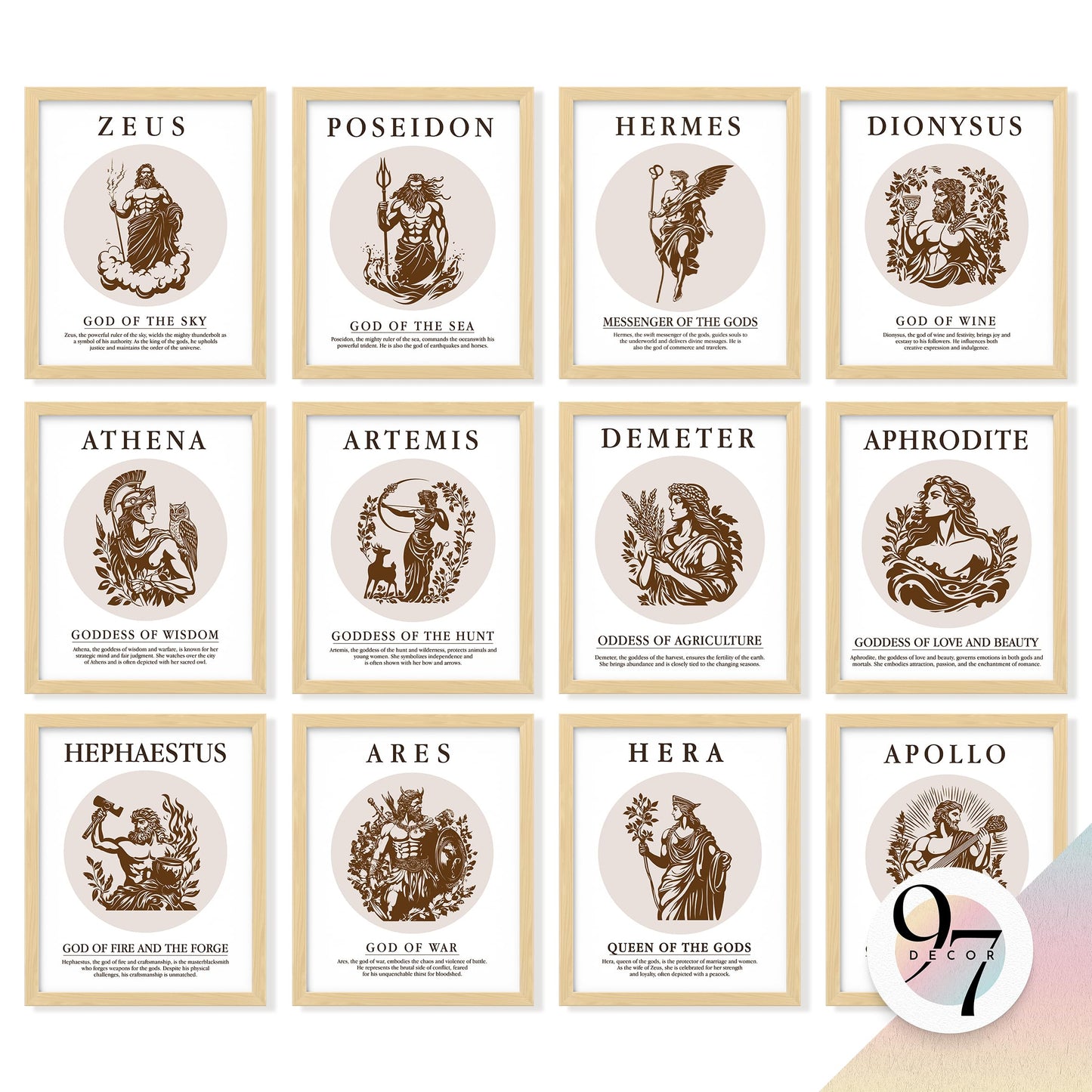 97 Decor Greek Mythology Decor - Ancient Greek Decoration, Apollo God Posters, Mythology Gifts, Greece Wall Art Prints, Aphrodite Poseidon Athena Goddess Party Decorations (8x10 Unframed)