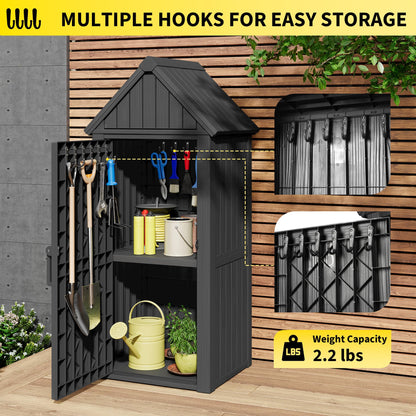Fancyango Outdoor Resin Storage Cabinet Sturdy All-Weather Shed with Removable Shelves Lock Ring & Reinforced Floor – for Garden Patio Lawn (Black1)