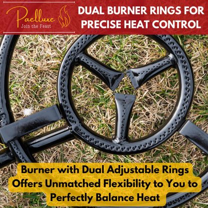 Paelluxe Paella Burner and Stand Set 16 Inch Dual Ring Propane Burner Outdoor Stove with Table Top Stand & Regulator, Portable Gas Cooker Wok Burner for Camping, Crawfish Boil Cooking Outdoor Paellera