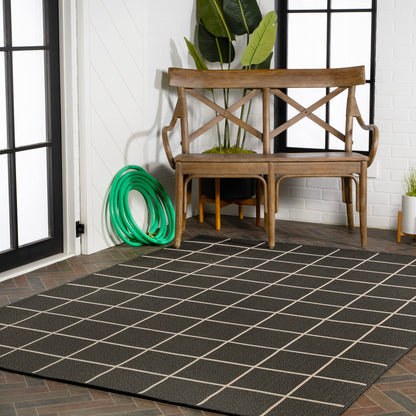 JONATHAN Y Grid Squares Indoor Outdoor Area Rug 8X10 Black/Cream, Modern for Backyard, Patio, Porch, Easy-Cleaning, High Traffic, Pet-Friendly, Non-Shedding (SMB200B-8)