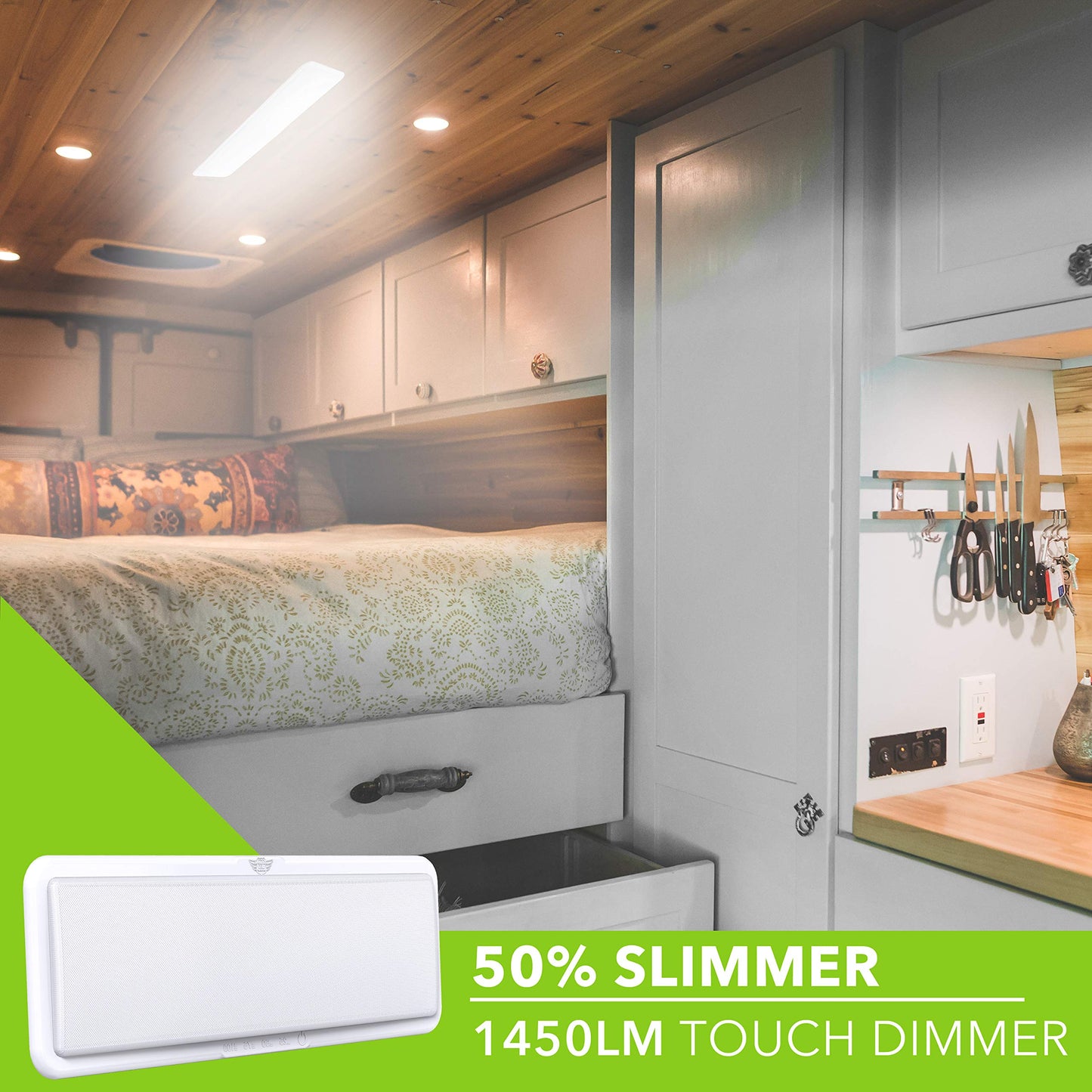 Leisure LED RV LED Ceiling Light Fixture 20" x 6.5" -1450 Lumen with Touch Dimmer Switch Interior Lighting for Car/RV/Trailer/Camper/Boat DC 12V Natural White 4000-4500K (4-PACK)