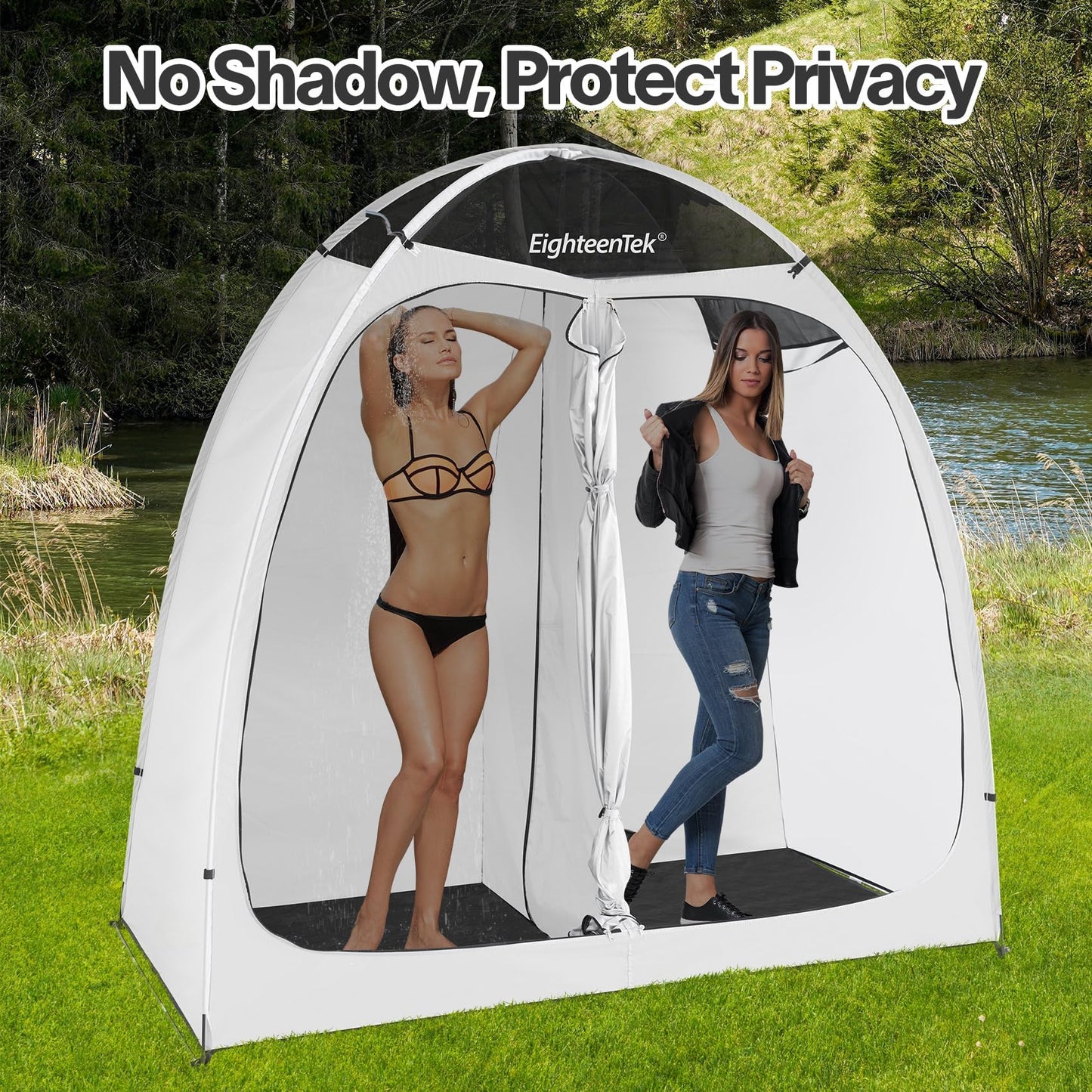 EighteenTek® Shower Tent Changing Room 2 Rooms Outdoor Pop Up Camping Portable Privacy Dressing Shelter 83"x43"x80"H