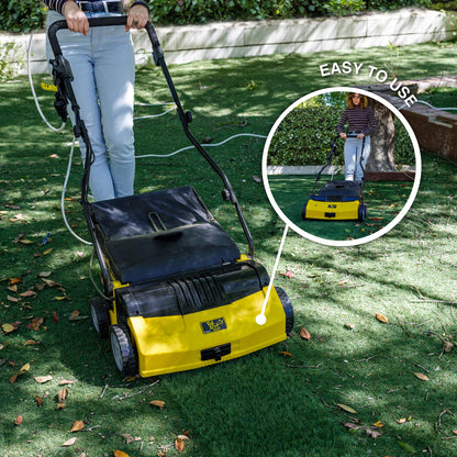 Artificial Turf Sweeper by Roll & Comb, Corded Electric Turf Comb for Synthetic Grass, 16" Working Width, 40L Leaf Collector, 1,600W Motor, Model 502e, 39.5lb