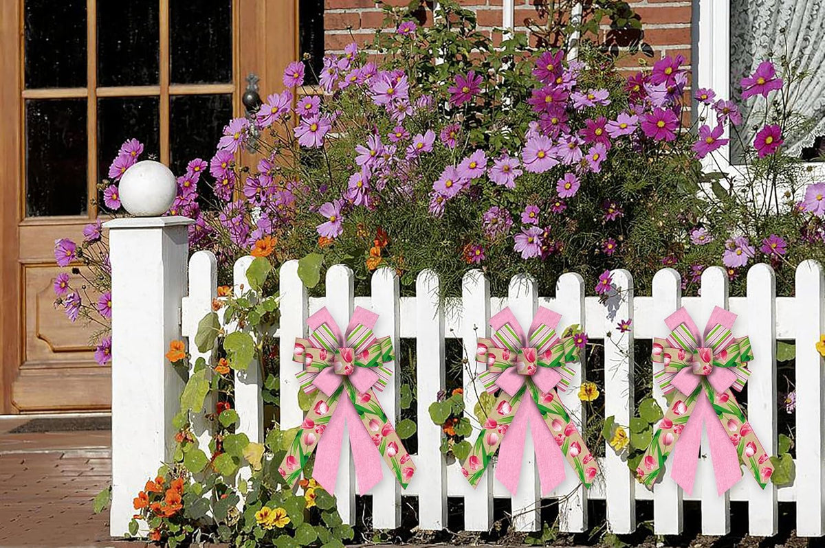 ALIBBON Large Spring Bows - Pink Tulip Wreath Bows for Front Door | Perfect Spring Decor