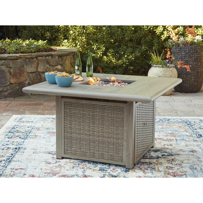 Signature Design by Ashley Haven Retreat Casual Weather Resistant Outdoor Fire Pit Table with 50,000 BTU Burner, Beige