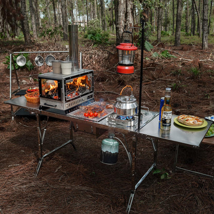CAMPJOURNEY Folding Table IGT Camping Table, Portable Outdoor IGT Cook System, Stainless Steel Camp Table with Carry Bag for Car Camping Picnic RV Trip Patio Backyard BBQ