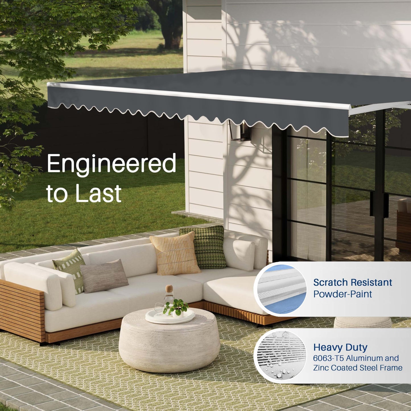 ALEKO 20x10 ft Electric Retractable Patio Awning, Remote Control Motorized & Manual Crank, Outdoor Shade Canopy with UV-Resistant Fabric - White Frame, Gray