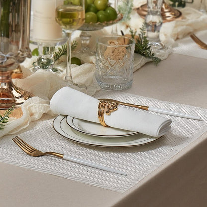 Leetaltree Sparkling Translucent White Sequin Woven Vinyl Placemats, Set of 6 - Waterproof & Washable Dining Table Mats for Wedding, Anniversary, Daily Use, Hand-Cut