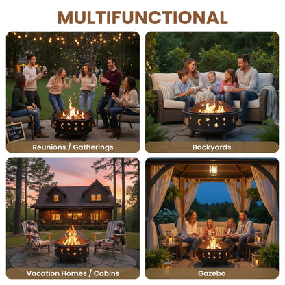 Fire Pit - 32-Inch Outdoor Wood Burning Firepit with Screen, Poker, and Cover - Outdoor Fire Pits for Backyard, Deck, or Patio by Pure Garden (Black)