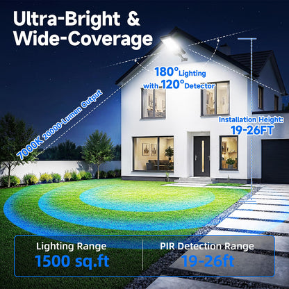 Solar Street Light Outdoor with 18'' Lamp, IP67 Waterproof Dusk to Dawn Motion Sensor Security Light, 20000LM 330pcs LED Solar Flood Lights, Wall/Pole Mount for Yard, Driveway, Parking Lot (4 Pack)