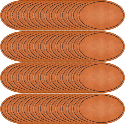60 Pcs Blank Leatherette Hat Patches with Adhesive Oval Leatherette Rectangle Patch Faux Leather Patches for Hats Custom Fabric Repair Sew Laser Supplies, 3 x 2 Inches (Khaki)