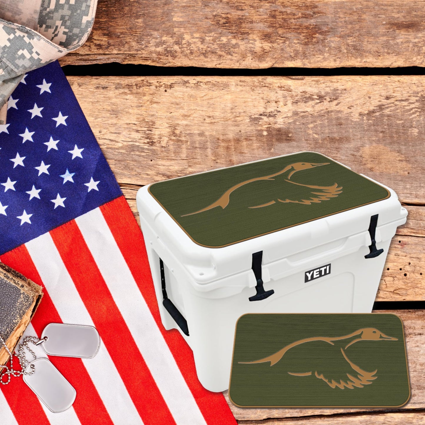 USATuff SeaDek EVA Mat Cooler Pad fits YETI 65 Tundra | Peel & Stick Application | Non Slip Comfort Accessories - Duck Solo Hunting Outdoorsman (OliveGreen-Mocha)