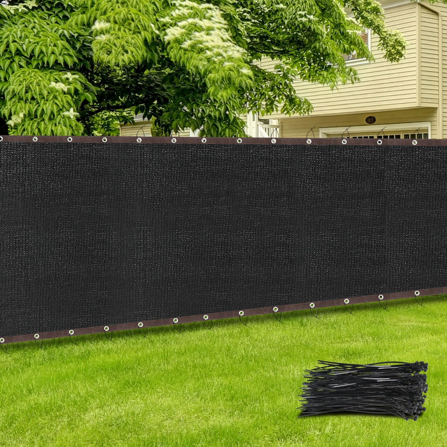 Windyun Wind Screen Privacy Screen Fence 150 GSM 88% Blockage with 100 Cable Zip Ties Heavy Duty Commercial Residential Netting Fence Cover for Outdoor Wall Garden Yard (Black,5 x 100ft)