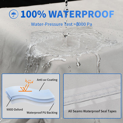 True 900D Oxford Tearproof Anti-Scratch Pop Up Camper Tent Trailer Cover 100% Waterproof Anti-UV Folding Camping Trailer RV Cover with 7 PCS Reinforced Windproof Straps for Motorhome (Gray, 14'-16')
