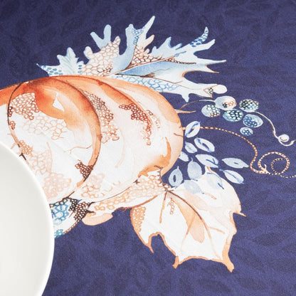 Maison d' Hermine Table Cloth Round Table 100% Cotton 69 Inches Fall Tablecloth Reusable Everyday Use for Thanksgiving Christmas Decorations Dining Farmhouse Party (Pumpkin Blues)